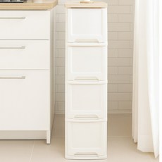 보노하우스 어반 우드상판 슬림 서랍장, 화이트, 4단