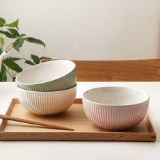 法式生活 羅紋麵碗 3件組, 粉紅色, 綠色, 白色, 1套