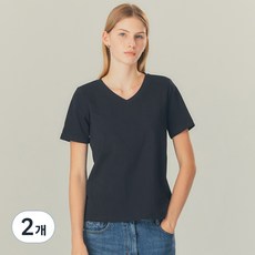 베이직하우스 여성용 브이넥 슬림핏 스판 반팔 티셔츠 2P LATS0204