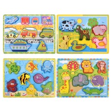 목제 입체퍼즐 가축 + 동물 + 바다 + 교통 4종세트, 1세트, 30피스