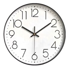 靜音掛鐘 直徑29cm 塑料+玻璃材質 噴漆玫瑰金, 黑框白底, 1個