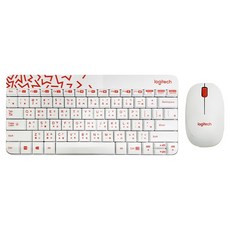 logitech 羅技 Nano 無線鍵盤滑鼠組, MK240, 白色 + 紅色, 無數字鍵盤