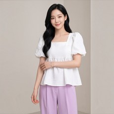 PEONIST 可愛泡泡袖短袖襯衫