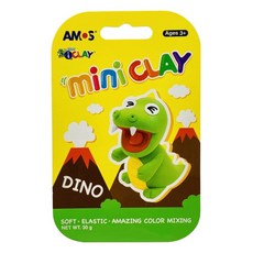 AMOS 阿摩司 4色迷你主題罐裝黏土, 恐龍 白色 + 紅色 + 綠色 + 黃色, 30g, 1罐