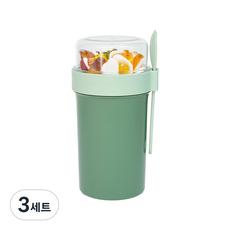 인블룸 2단 투웨이 소스통 샐러드 용기 230ml + 760ml + 스포크 세트, 그린, 3세트