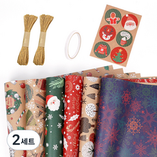 미소로운 선물 포장지 6종 + 테이프 + 크라프트끈 2p + 스티커A 세트 2 포장지 50 x 70 cm, 혼합색상, 2세트