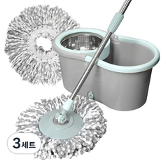 HABITY 不鏽鋼旋轉脫水桶 + 旋轉濕拖把 + 拖布2片, 3套