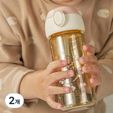 BEBE PICK 孩童一鍵式按壓彈蓋PPSU吸管水杯, 2個, 櫻花長尾山雀, 250ml