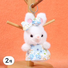 I'CLE 花朵裙子兔子絨毛娃娃鑰匙圈, 15cm, 2個, 藍色
