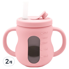 맘앤리틀 베이비 땅콩 실리콘 3in1 빨대컵, Strawberry milk, 2개, 150ml