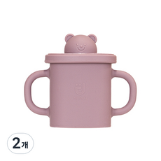 모두아이 실리콘 곰돌이 사각 스파우트컵, 핑크, 2개, 350ml