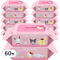 ITC 산리오캐릭터즈 미니 비데물티슈 리필형, 55g, 30매, 60개