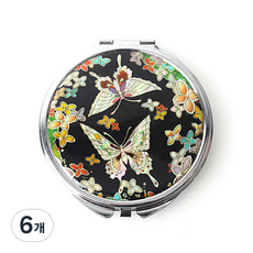 螺鈿漆器貝殼圓形手拿鏡, 花蝴蝶, 6個