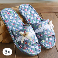 ARYKO 女款雙氣墊絎縫棉質客廳拖鞋, 3個, 海軍藍