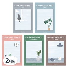 Monolike 舒適日便利貼5件組, 貓咪 + 葉子 + 仙人掌 + 尤加利 + 咖啡, 2套, 1個