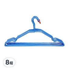 吉祥 大凹槽多功能衣架 10入, 46x22cm, 覆膜浸塑, 防滑, 乾濕兩用, 防水防鏽, 藍色, 8組