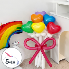 愛心氣球混搭花束DIY組合 + 手動打氣筒, 彩虹, 5套