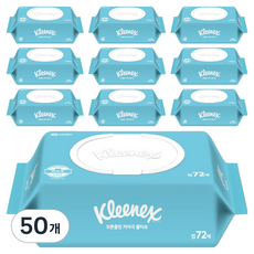 크리넥스 코튼클린 저자극 물티슈 캡형, 40g, 72매, 50개