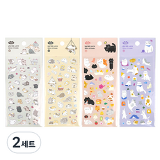 PINKFOOT 1500 喵喵裝飾貼紙4款套組, 灰色, 黃色, 粉紅色, 紫色, 2套