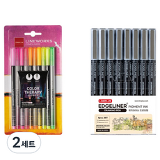 Lineplus Line Works Fineliner 泡殼包裝 0.3mm 10色霓虹 + Edge Liner 繪圖筆 0.5mm 8支套組, 混合色, 2套