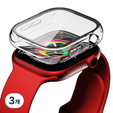 빅쏘 액정 풀커버 초슬림 변색없는 강화유리 일체형 레빅스킨 애플워치 하드 보호 케이스, 투명, 3개