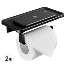 마켓플랜 무타공 휴지걸이 받침, 블랙, 2개