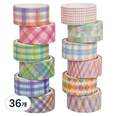 邊框風格 四方形 條紋圖案 裝飾用 紙膠帶 15mm x 3m, 36個, 混合顏色