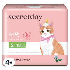 secretday NEW Love 極致吸收衛生棉 蝶翼型, 4套, 小型, 18入