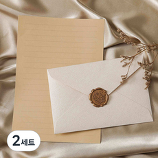 EUMES 亞麻信封 3p + 信紙 10p + 封蠟貼紙 3p 套組, 一般白色, 2套