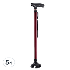 마샤투 LED 높이조절 미끄럼방지 노인 지팡이, 레드, 5개