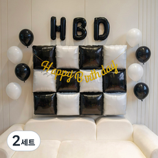 피앤비유니티 해피버스데이 큐브풍선 가랜드 세트, 05 블랙화이트, 2세트