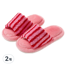 EVER HOUSE 彩色條紋毛絨室內拖鞋, 亮粉色, 2個