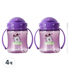 리틀밥독 국내 제조 플립 컬러 빨대컵, 250ml, 4개, 퍼플