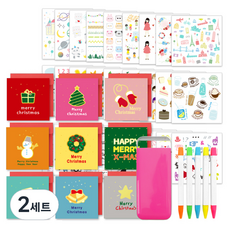 투영디자인 반짝반짝 X MAS 카드 9종 + 포켓 형광펜 랜덤발송 5종 + 인스 스티커 28종 세트, 혼합색상, 2세트
