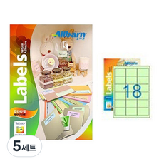 올바른라벨 칼라라벨 연두 레이저 잉크젯공용 3X6, 18칸, 250개