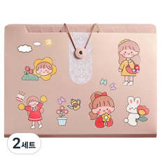 올인셀 데일리 아코디언 파일 12칸 A4 + 스티커 세트, 체리 핑크(파일), 2세트