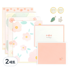 Lead home 粉彩漂亮信封 2p + 信紙 4p + 墨水瓶 2p + 貼紙 2p + 絲帶 2p 套組, 蜜桃粉, 2套