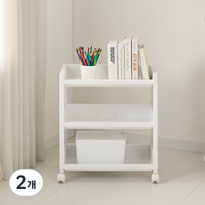 네모타 이동식 트롤리 틈새 세탁실 수납 선반 3단, 화이트, 2개