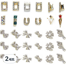 MEIBROWN 樹脂工藝亮點鑲鑽混合蝴蝶結美甲配件 30入+12格方形配件盒組, 混色, 2組