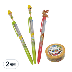 迪士尼 奇妙仙子 小鹿斑比 公仔3色原子筆 0.5mm 奇妙仙子 2入 + 小鹿斑比 + 紙膠帶 1.5cm x 7m 套組 A款, 混合色, 2套