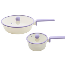 NEOFLAM 台灣原廠公司貨 Planet系列2鍋組, 炒鍋28cm + 單柄湯鍋18cm, 星球紫, 1套