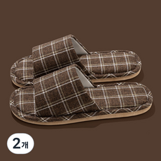 EVER HOUSE 自然格紋圖案緩衝室內拖鞋, 2個, 棕色