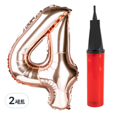 PartyPang 數字鋁箔氣球 4 大 + 手動打氣筒組合, 氣球(玫瑰金), 打氣筒(隨機出貨), 2套
