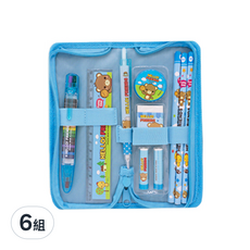 misoro 拉鍊筆袋文具組, 藍色/粉色, HB鉛筆 9入+自動鉛筆 3入+削鉛筆器 3入, 6組