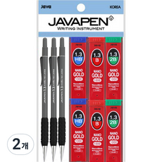 JAVAPEN Embo 自動鉛筆 1.3mm 3入 + Nano Gold 自動鉛筆芯 1.3mm HB 2入 + B 2入 + 2B 2入, 深灰色(Embo自動鉛筆), 2個