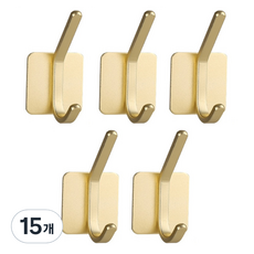 홈다움 무타공 내맘대로 욕실정리템 스테인리스 접착식 이중걸이후크, 15개, 골드