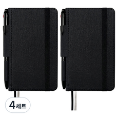 STANDARD OWN HERITAGE 筆環綁帶精裝筆記本 S Mini Pocket 空白日誌 96頁 + 3色原子筆, 4套, 黑色