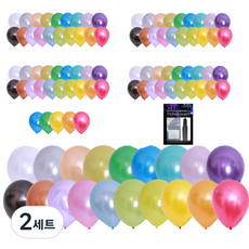 투코비 30cm 펄 레인보우 라운드 풍선 100p + 손펌프 + 고정테이프 세트, 혼합색상, 2세트