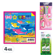 종이나라 핑크퐁 아기상어 양면 색종이 200매 + 고쿠요 SAXA 플라이 캡 가위 핑크 + 나라풀 15g x 2p 세트, 4세트, 20색