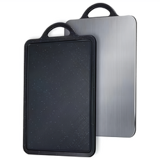 YUNMI 304不鏽鋼雙面抗菌砧板/生熟分離切菜板/止滑砧板/料理砧板, 1個, 經典黑